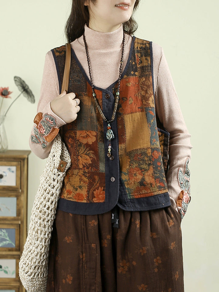 Victoria | Autumn Flower V-Neck Cotton Linen Cardigan