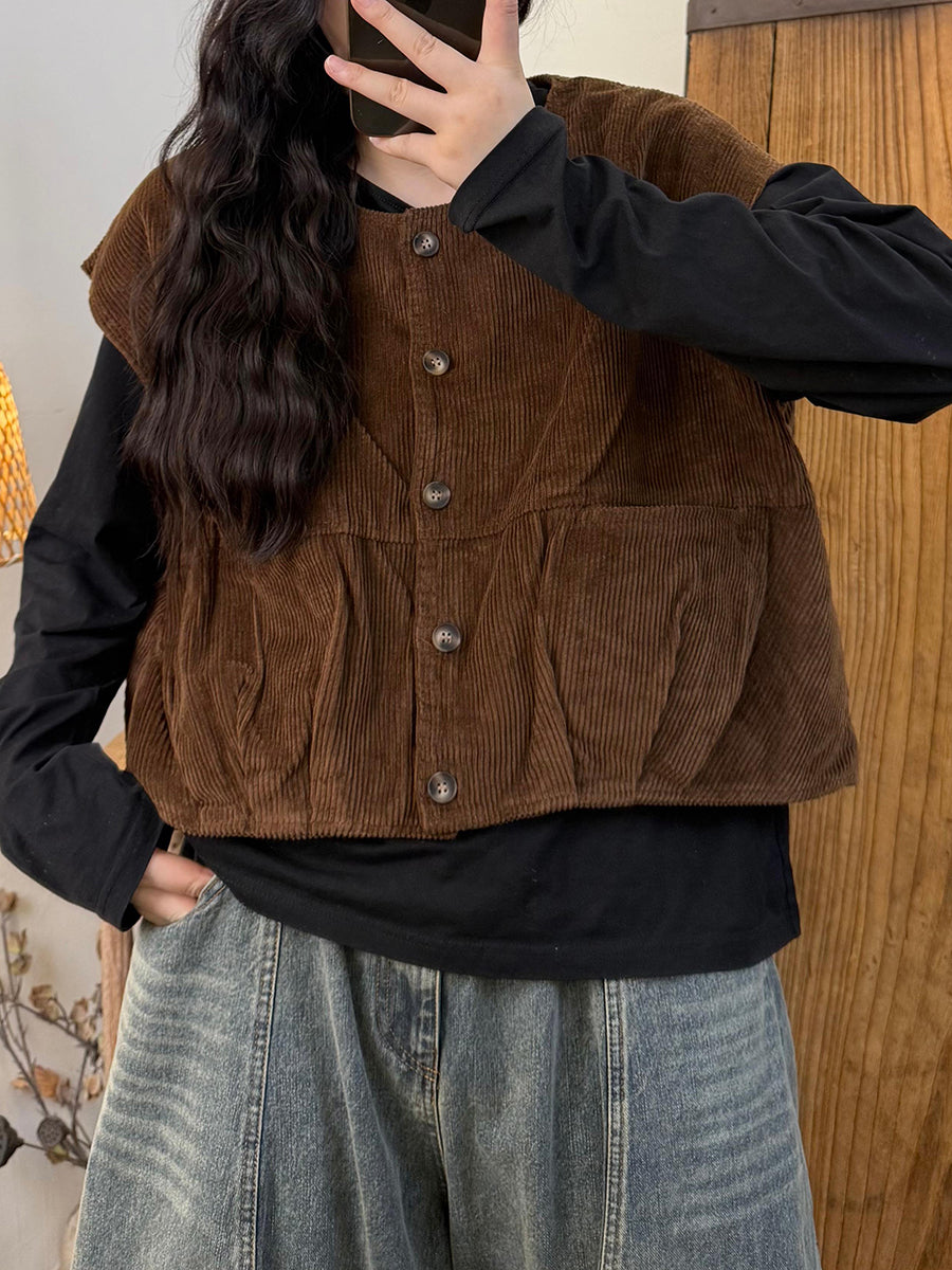 Victoria | Autumn Retro Solid Colour O-Neck Corduroy Vest