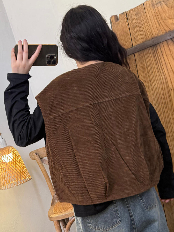 Victoria | Autumn Retro Solid Colour O-Neck Corduroy Vest