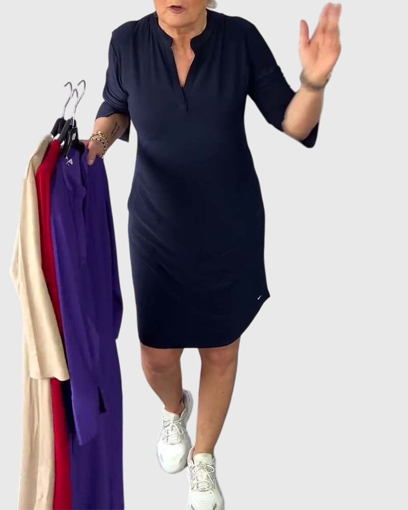 Victoria | Solid V-Neck Dress