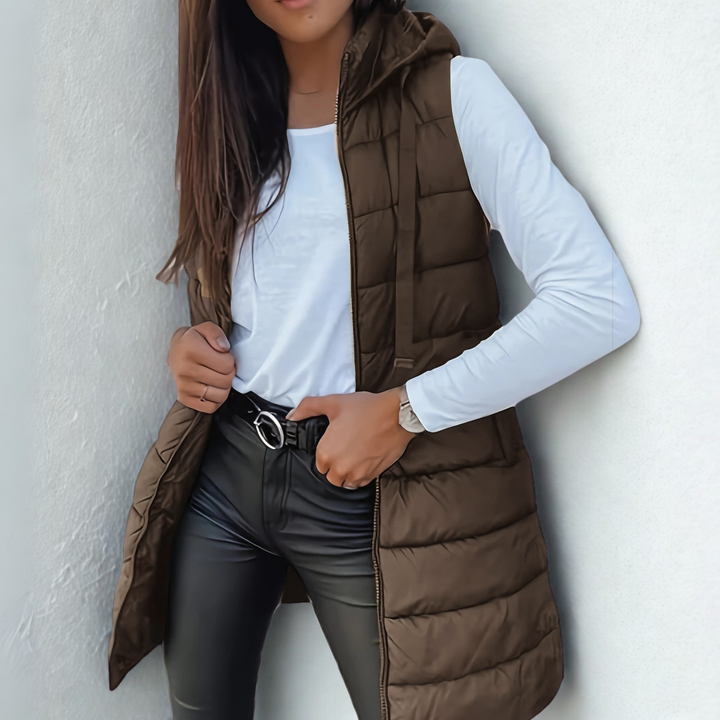 Victoria | Casual Sleeveless Hood Long Puffer Vest