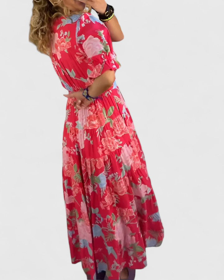 Victoria | Elegant Floral V-neck Dress