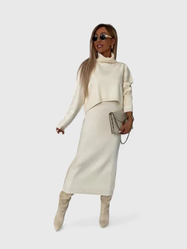 Victoria | Elegant Dress and Turtle Neck Sweater Set