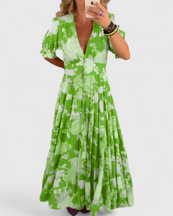 Victoria | Elegant Floral V-neck Dress