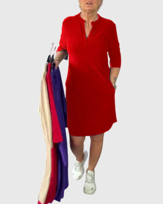 Victoria | Solid V-Neck Dress