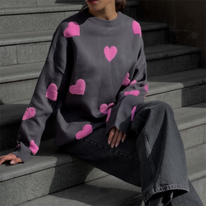 Victoria | Cotton Blend Sweater with Hearts