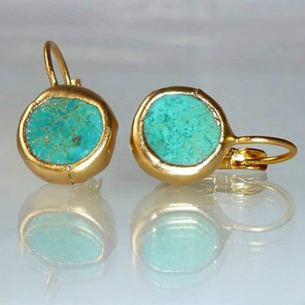Victoria Golden Vintage Earrings with Turquoise |