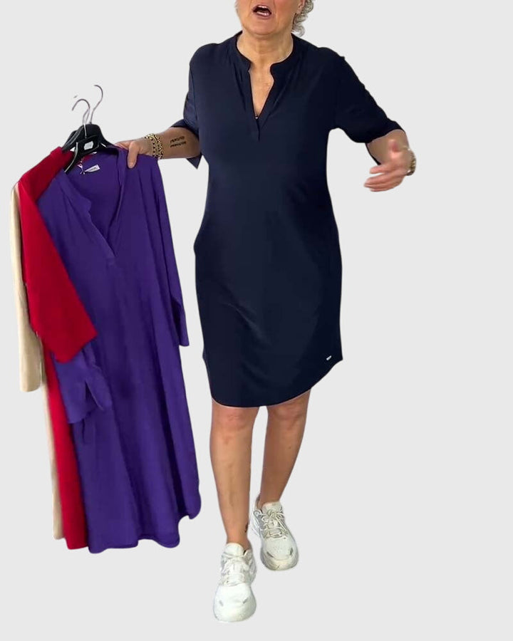 Victoria | Solid V-Neck Dress