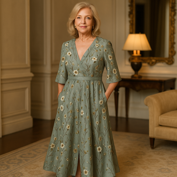 Victoria | Elegant V-Neck Belted Boho Dress