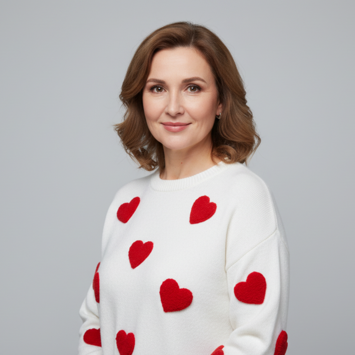 Victoria | Cotton Blend Sweater with Hearts