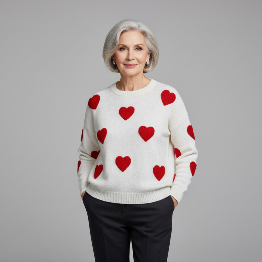 Victoria | Cotton Blend Sweater with Hearts