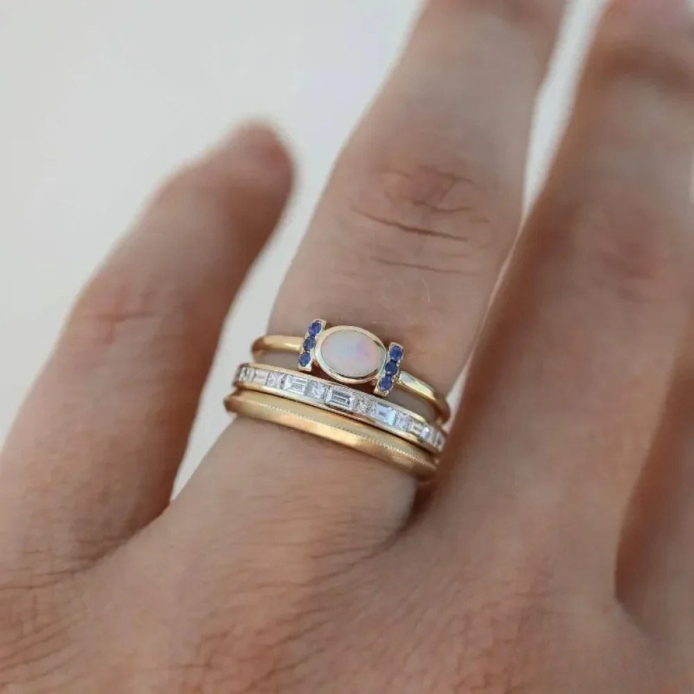 Victoria | Vintage Gold Opal Ring Set