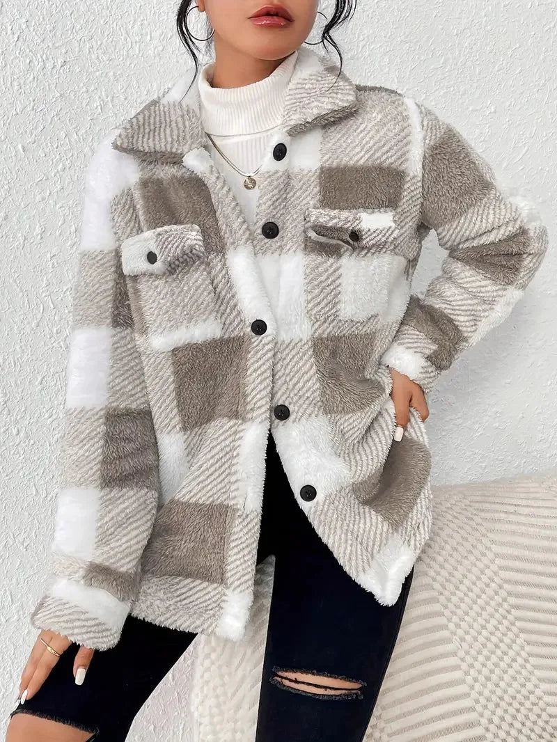 Victoria | Stylish Plaid Fleece Jacket