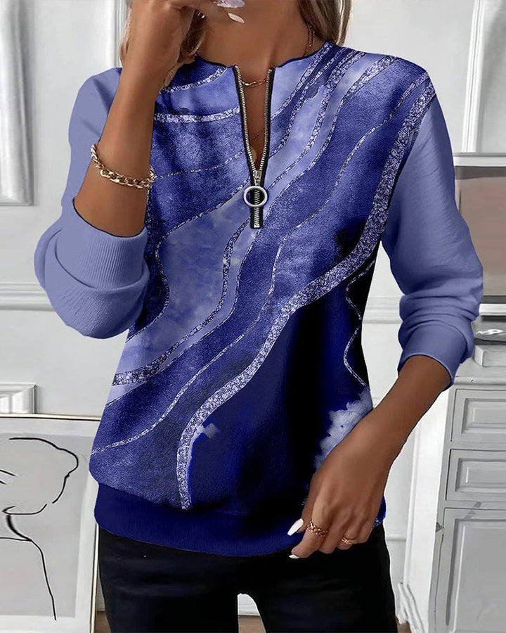 Victoria | Half-Zip Sweatshirt with Vintage Print