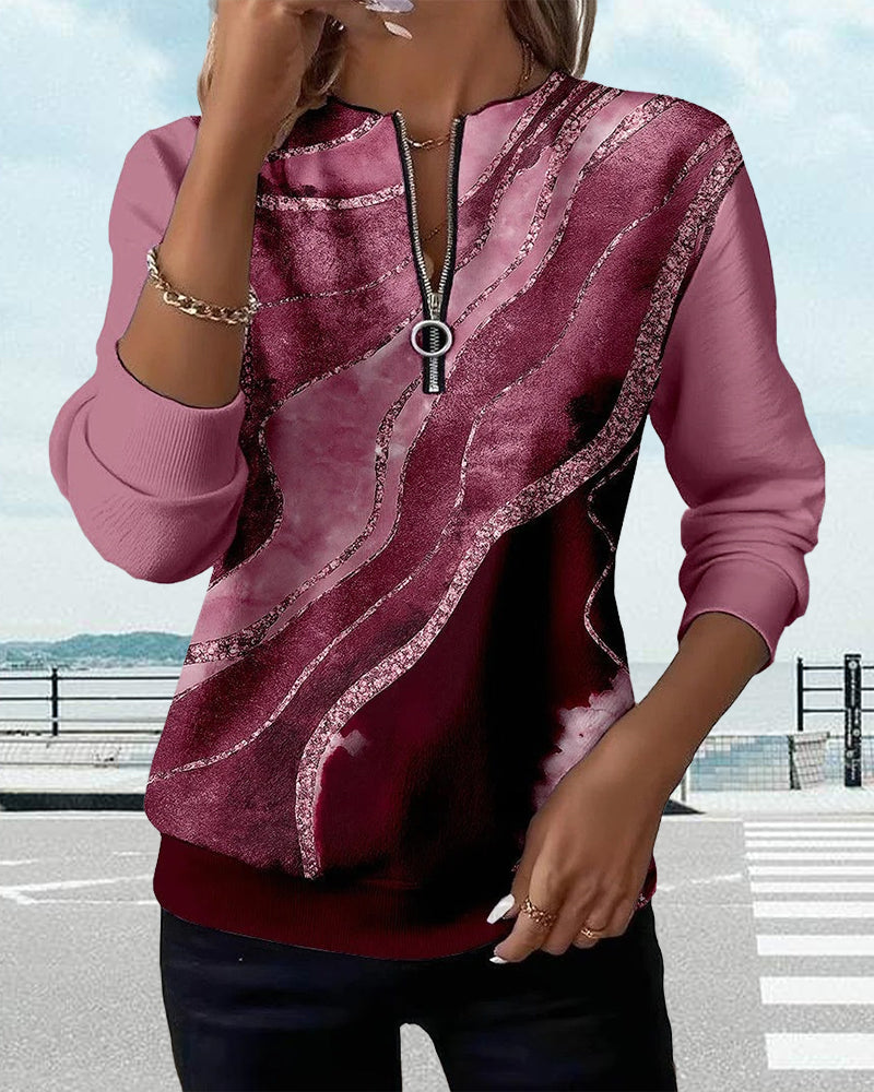 Victoria | Half-Zip Sweatshirt with Vintage Print