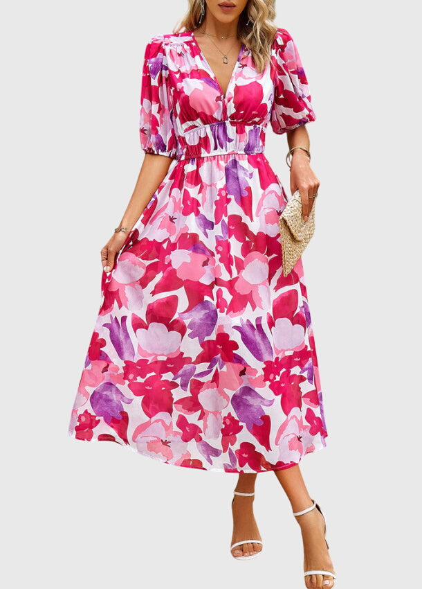 Victoria | Flattering Floral Midi Dress