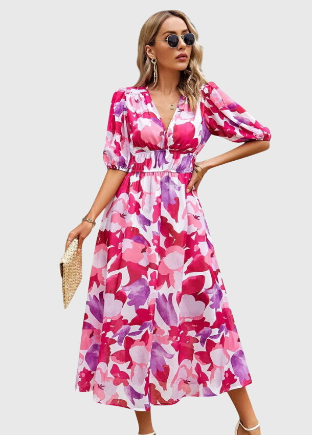 Victoria | Flattering Floral Midi Dress