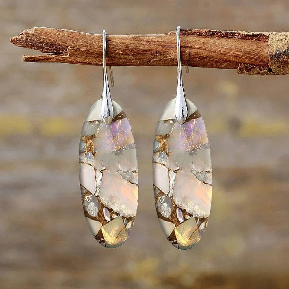 Victoria | Vintage Oval Stone Earrings Crafted from Natural Materials
