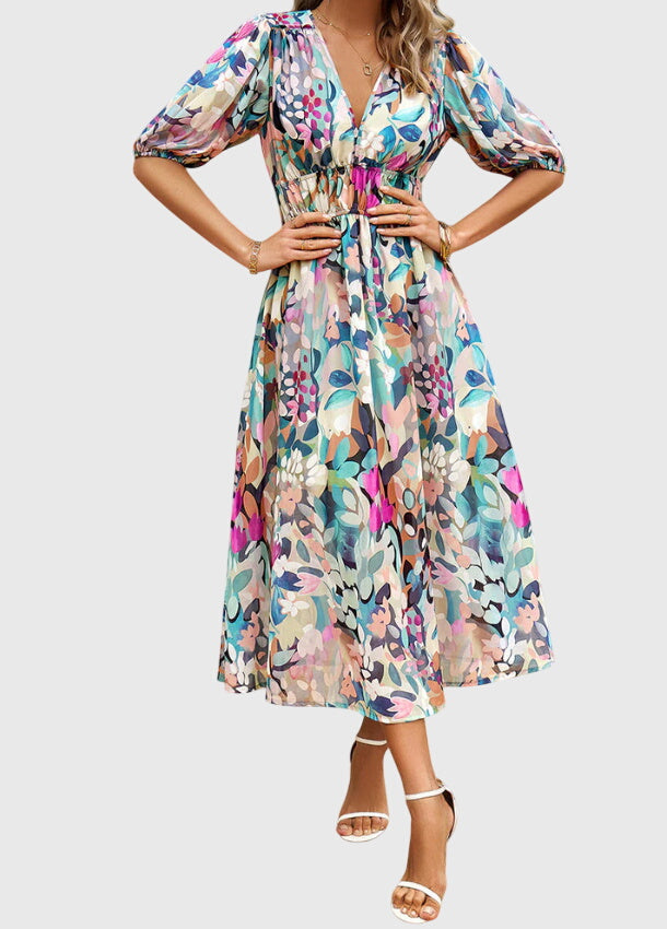 Victoria | Flattering Floral Midi Dress