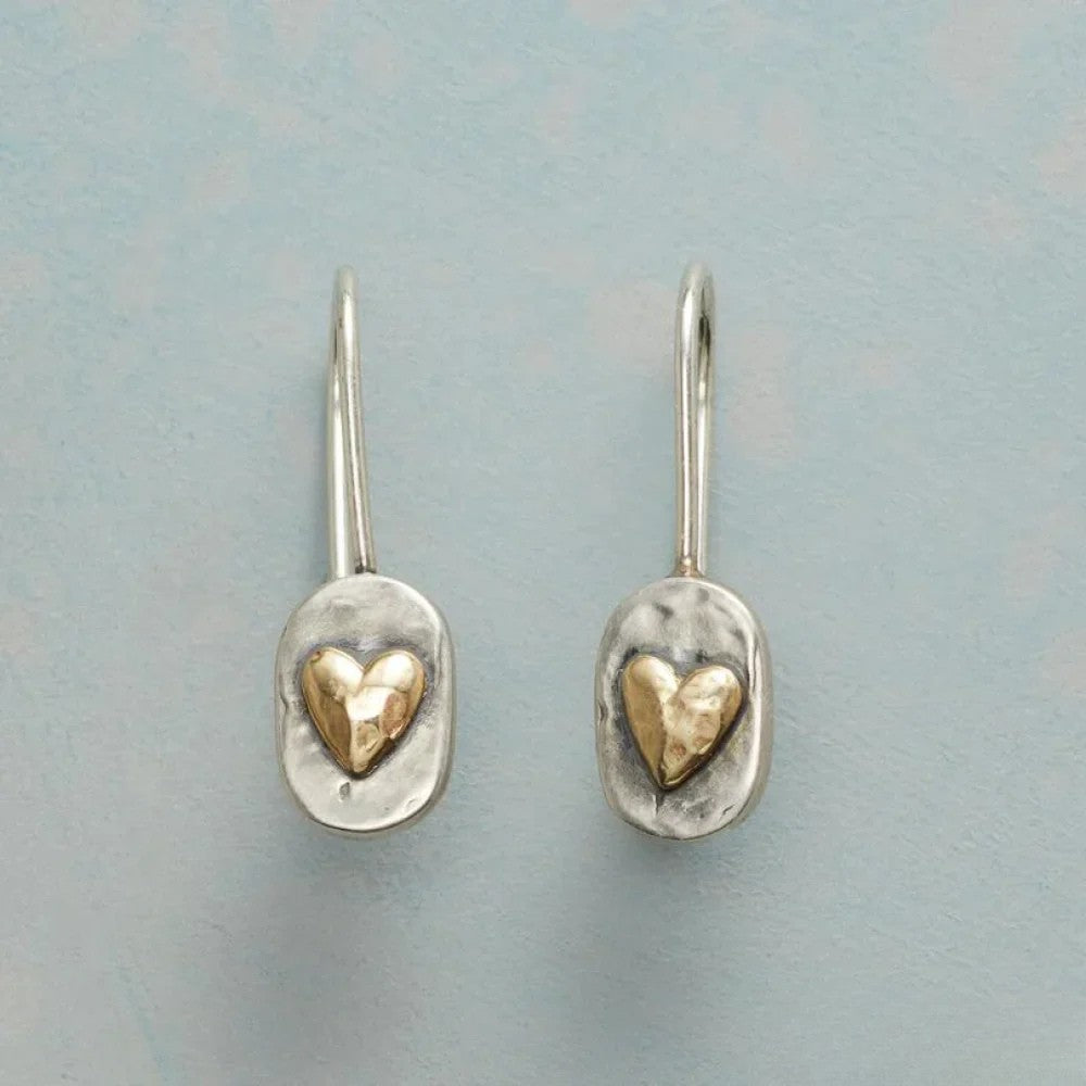 Victoria | Vintage Silver Earrings with Golden Heart