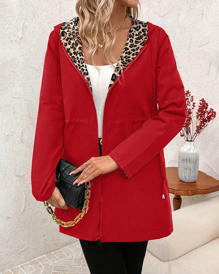 Victoria | Reversible Coat with Hood and Leopard Print