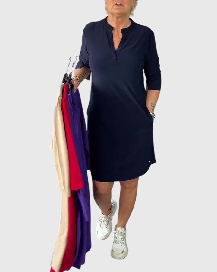 Victoria | Solid V-Neck Dress