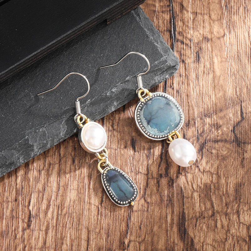 Victoria | Retro Blue Natural Stone Earrings