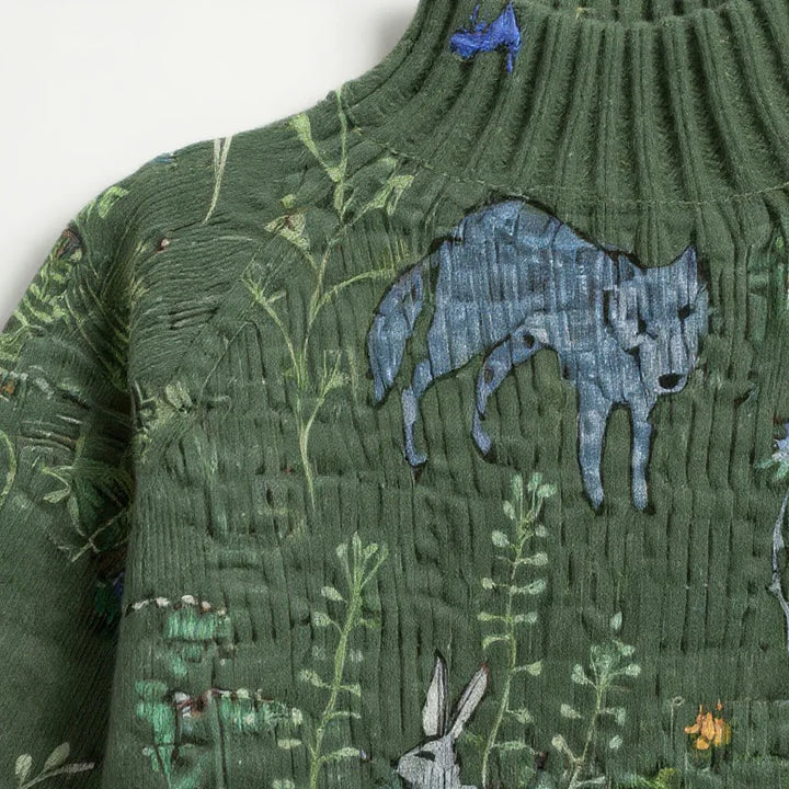 Victoria | Cozy Knitted Sweater with Forest-Inspired Print